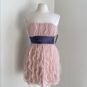 JUMP GIRL Strapless Ruffle Mini Dress Womens Sz 6 Blush Pink Grey Sash Fairy